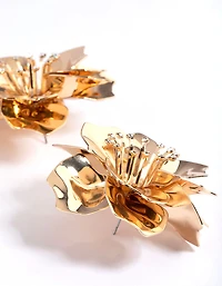 Gold Diamante Flower Stud Earrings