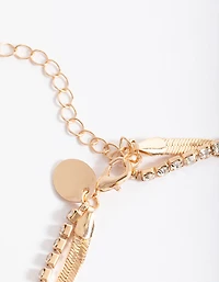 Gold Mixed Flower Charm 3-Row Necklace