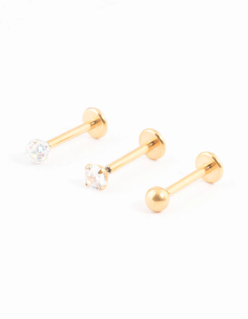 Gold Plated Titanium Cubic Zirconia & Pave Threadless Flat Back Pack
