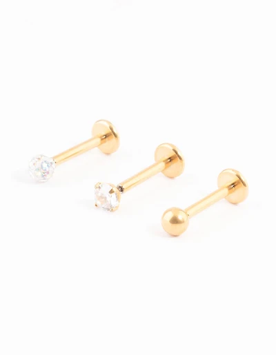 Gold Plated Titanium Cubic Zirconia & Pave Threadless Flat Back Pack