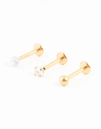 Gold Plated Titanium Cubic Zirconia & Pave Threadless Flat Back Pack
