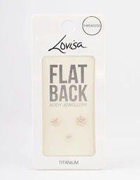 Gold Plated Titanium Cubic Zirconia Flower Threadless Flat Back Pack