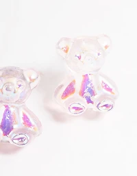 Acrylic Pink Candy Bear Stud Earrings