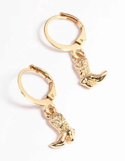 Gold Cowboy Boot Huggie Earrings