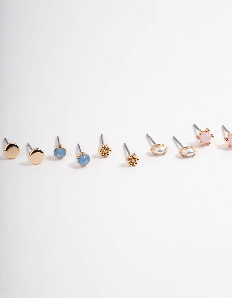 Gold Pastel Mix Stud Earrings 8-Pack