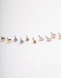 Gold Pastel Mix Stud Earrings 8-Pack