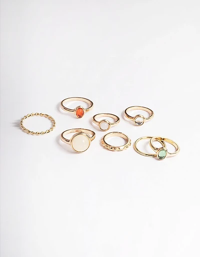 Gold Natural Stone Mixed Ring Pack