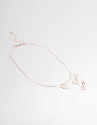 White Rose Gold Acrylic Butterfly Necklace & Earring Set