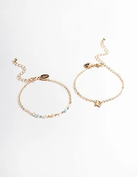 Gold Bead Butterfly Bracelet Pack