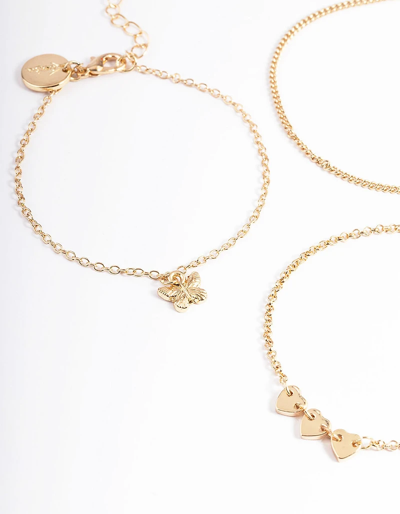 Paquet de bracelets cœur en or et papillon