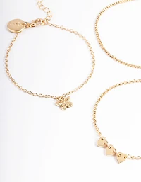 Paquet de bracelets cœur en or et papillon