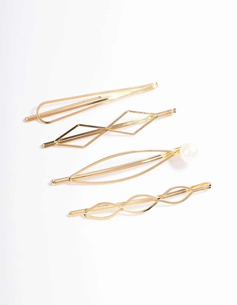 Gold Mixed Shape & Pearl Clips 4-Pack
