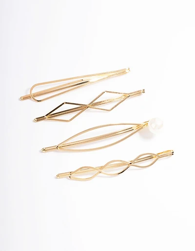 Gold Mixed Shape & Pearl Clips 4-Pack