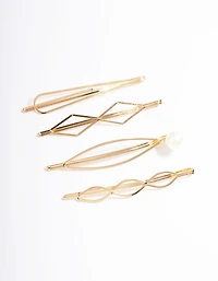 Gold Mixed Shape & Pearl Clips 4-Pack