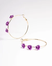 Boucles d’oreilles à cerceau triple rose violettes