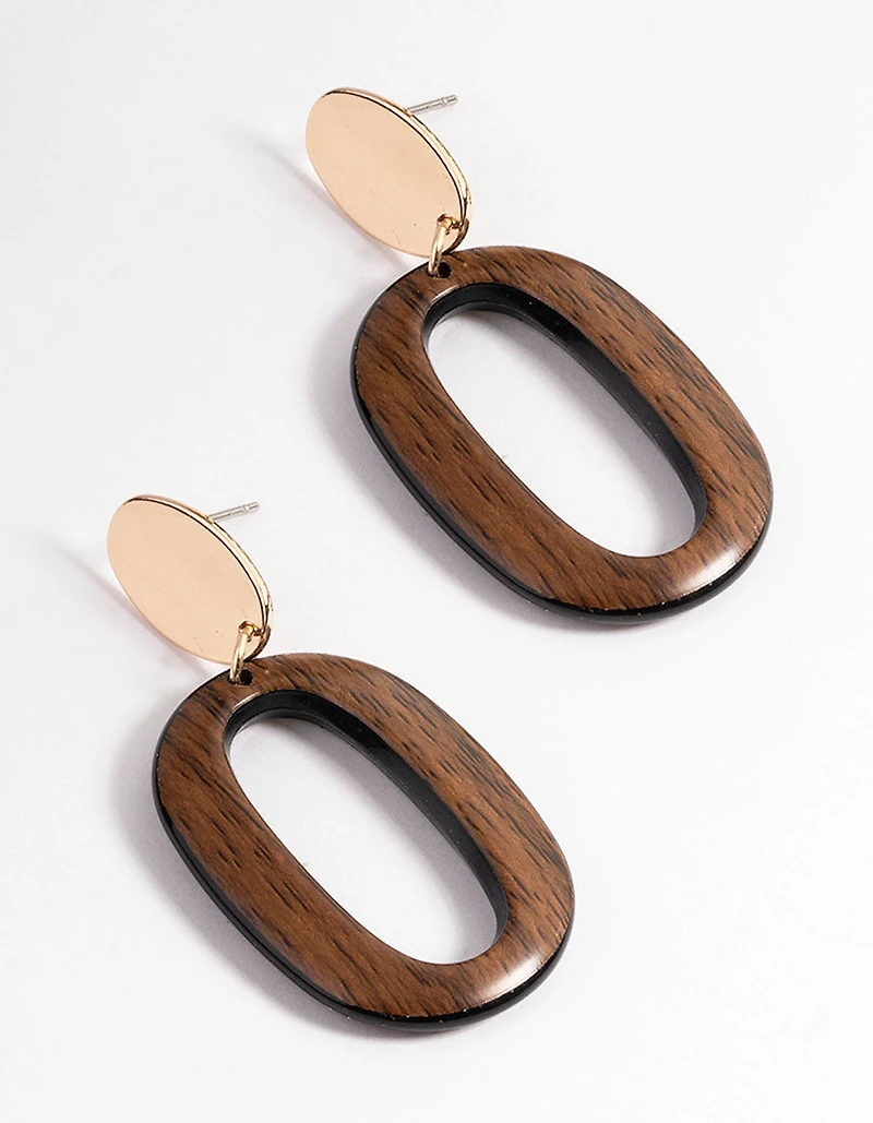 Boucles d’oreilles pendantes en bois ovale naturel