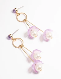 Purple & Pearl Flower Drop Earrings