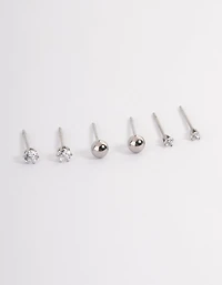 Waterproof Stainless Steel Cubic Zirconia Plain Stud Earrings Pack