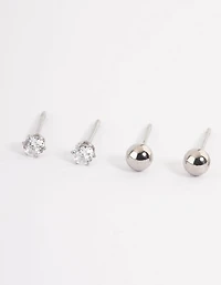 Waterproof Stainless Steel Cubic Zirconia Plain Stud Earrings Pack