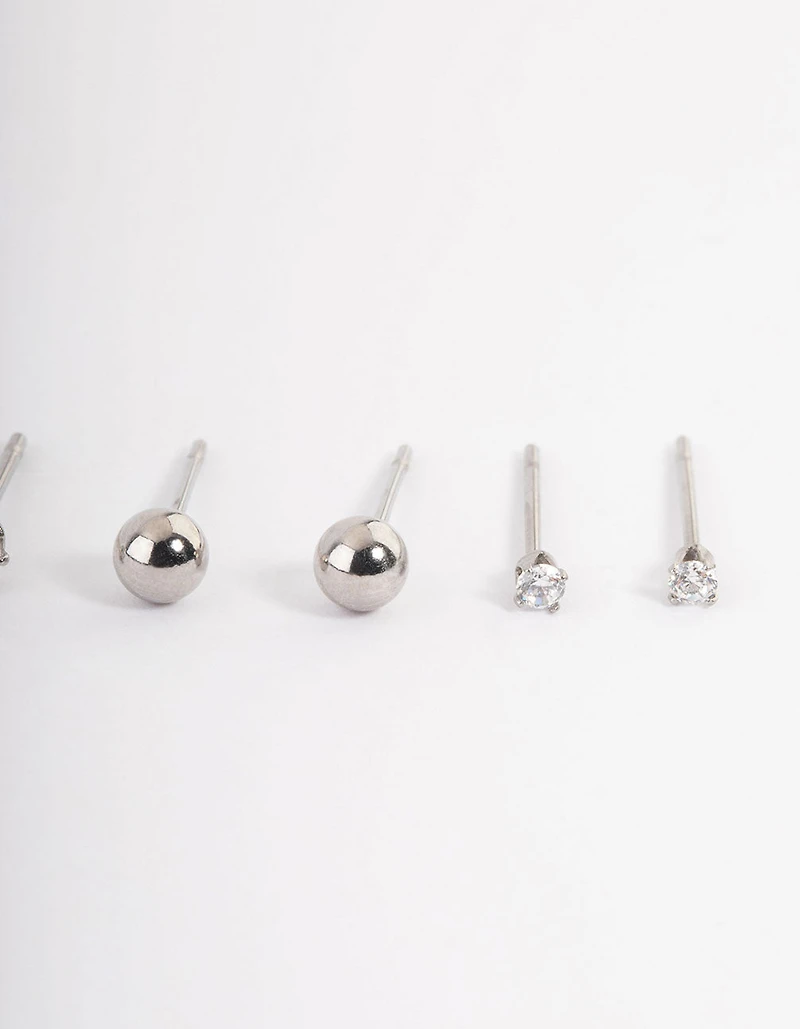 Waterproof Stainless Steel Cubic Zirconia Plain Stud Earrings Pack