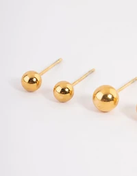 Waterproof Gold Plated Stainless Steel Small Ball Stud Earrings Pack