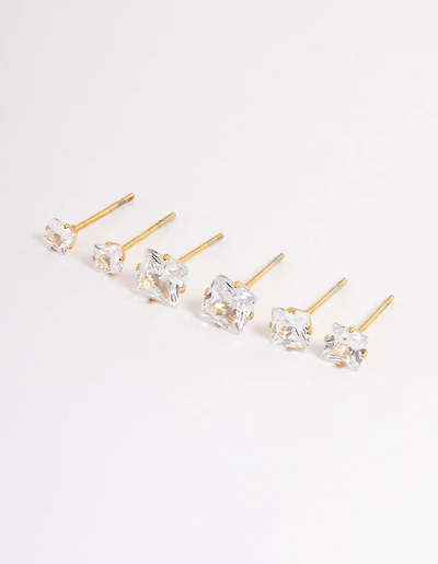 Waterproof Gold Plated Stainless Steel Square Earring Pack