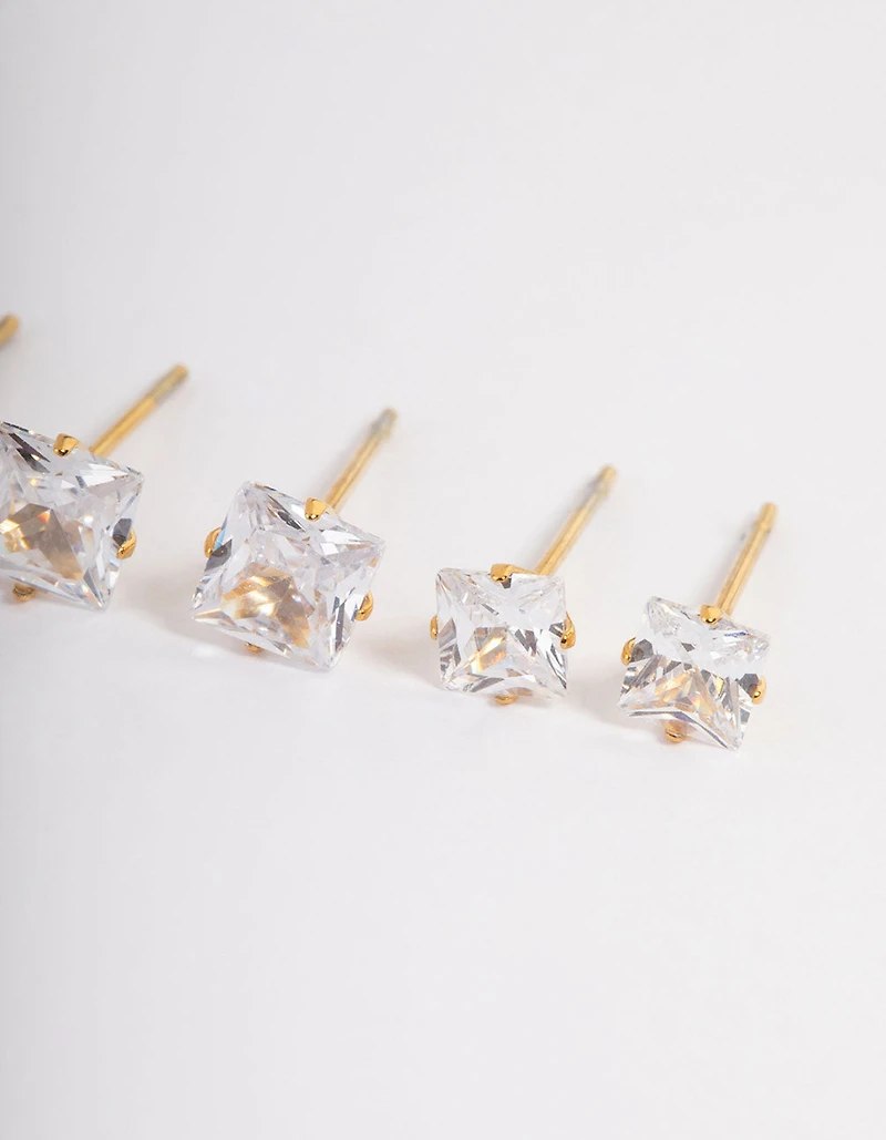Waterproof Gold Plated Stainless Steel Square Earring Pack