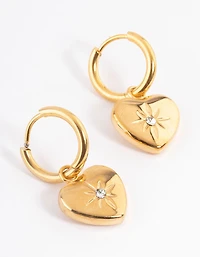Waterproof Gold Plated Stainless Steel Diamante Heart Huggie Earrings