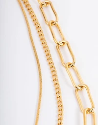 Waterproof Gold Plated Stainless Steel Pearl Pendant Statement Layered Necklace