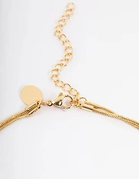 Waterproof Gold Plated Stainless Steel Thin Herringbone Two Layered Necklace