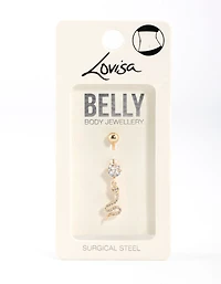 Gold Plated Surgical Steel Crystal Snake Drop Belly Ring