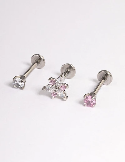 Surgical Steel Cubic Zirconia Marquise Flower Flat Back Pack