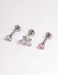 Surgical Steel Cubic Zirconia Marquise Flower Flat Back Pack