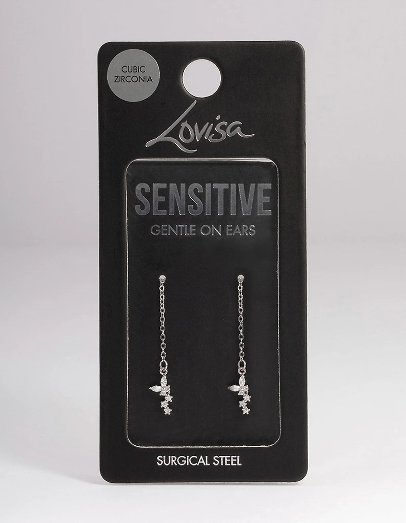 Silver Surgical Steel Butterfly Chain Drop Earrings