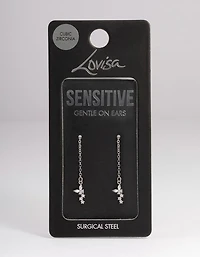 Silver Surgical Steel Butterfly Chain Drop Earrings