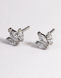 Surgical Steel Cubic Zirconia Trio Marquise Stud Earrings
