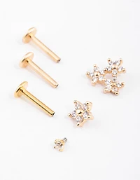 Gold Plated Titanium Cubic Zirconia Floral Flat Back Pack