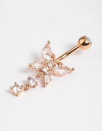 Rose Gold Plated Surgical Steel Butterfly Crystal Belly Ring