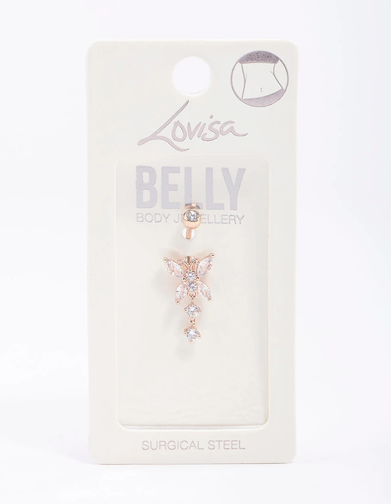 Rose Gold Plated Surgical Steel Butterfly Crystal Belly Ring
