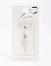 Surgical SteelCubic Zirconia Cross Drop Belly Ring