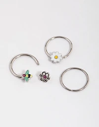 Surgical Steel Flower & Bee Horseshoe Earring Pack