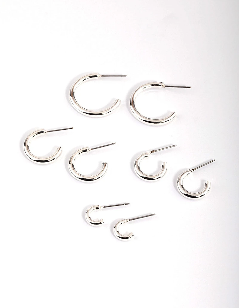 Silver Basic Round Hoop Earrings 4-Pack