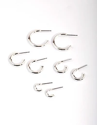 Silver Basic Round Hoop Earrings 4-Pack