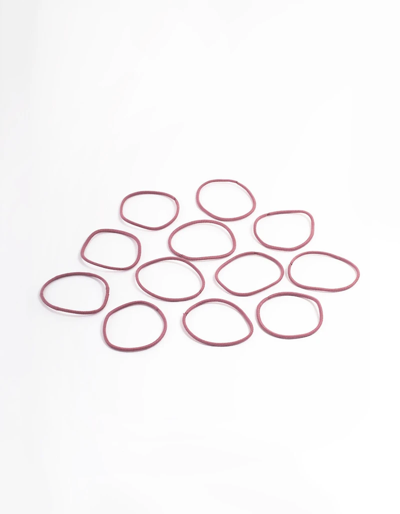 Maroon Fabric Basic Thin Hair Ties 12-Pack