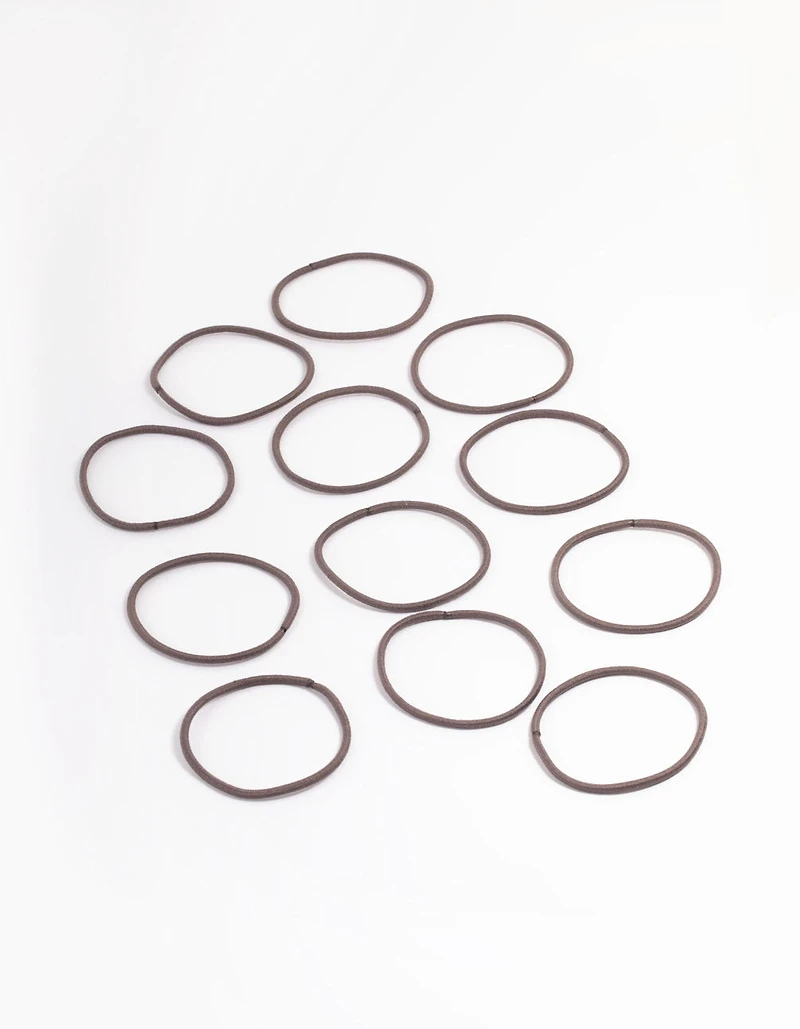 Élastiques à cheveux fins en tissu brun, pack de 12