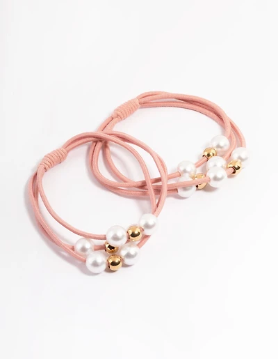 Paquet d’élastique à cheveux en tissu rose avec perles et perles