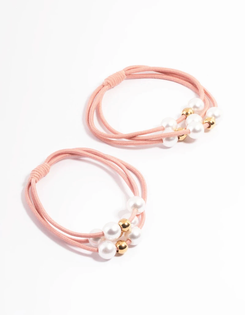 Paquet d’élastique à cheveux en tissu rose avec perles et perles