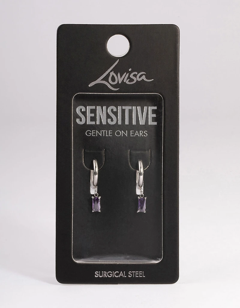 Surgical Steel Square Cubic Zirconia Hoop Earrings