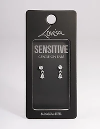 Rhodium Surgical Steel Teardrop Stud Earrings