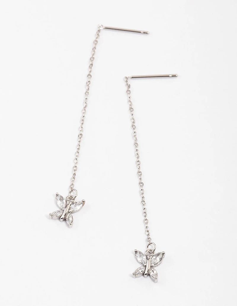 Surgical Steel Cubic Zirconia Butterfly Thread Through Earrings
